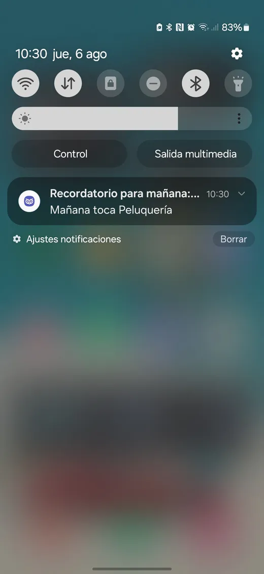 Notificación de recordatorio de Atenea en la pantalla de bloqueo