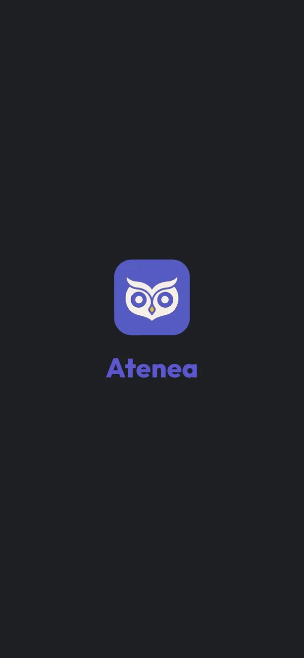 Pantalla de bienvenida de Atenea con su logo